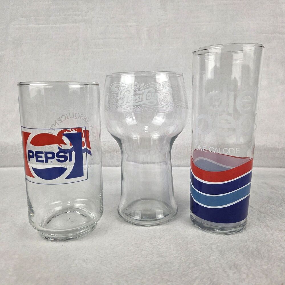Vintage Pepsi Cola Glasses Lot of 3 1980s Promotional‎ Drinkware